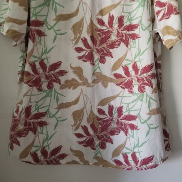 VSTR Men's XXL Off White Cotton Floral Hawaiian Short Sleeved Button Up Shirt - Picture 12 of 16